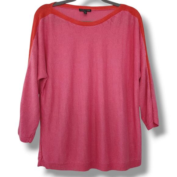 Eileen Fisher 100% Organic Linen Sweater Pullover Women's Size L pink Orang Knit - Picture 1 of 7